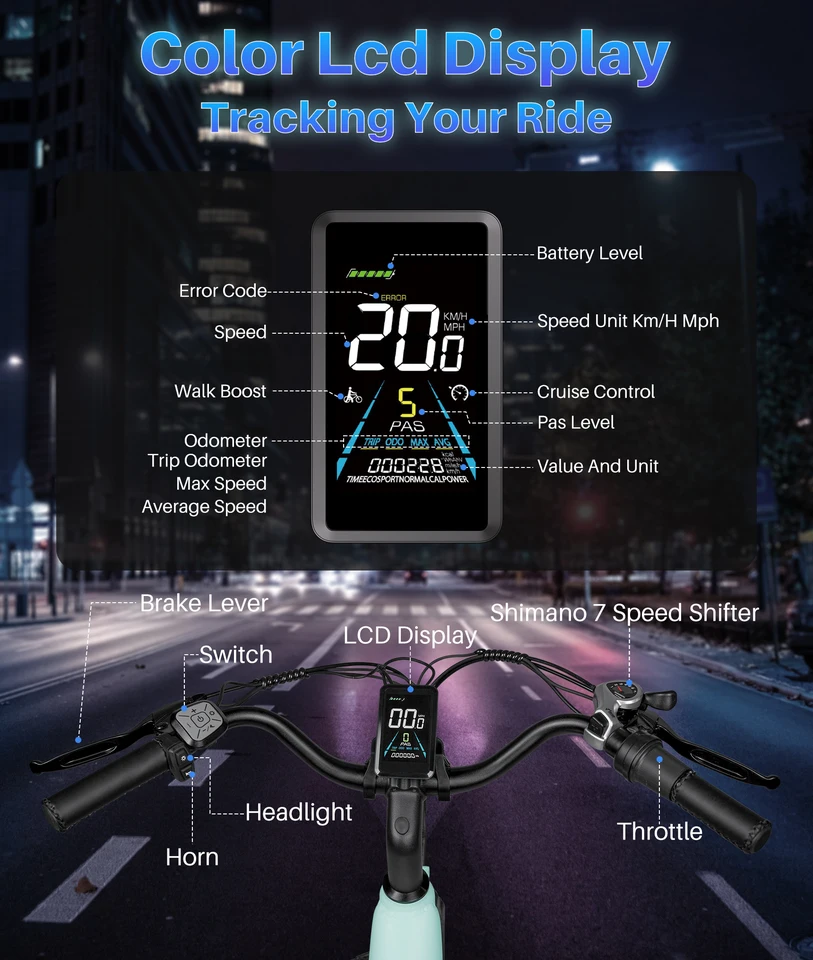 26 Inch Step Thru Ebike 500W High Torque Motor 28MPH 5 PAS Levels Electric Bicycle With Suspension Fork image 7