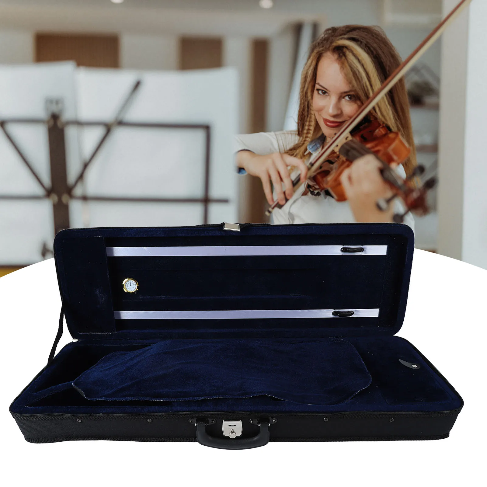 

4/4 Violin Case With Hygrometer Oxford Cloth Cotton Lining Oblong Shape Violin Protection Box Black