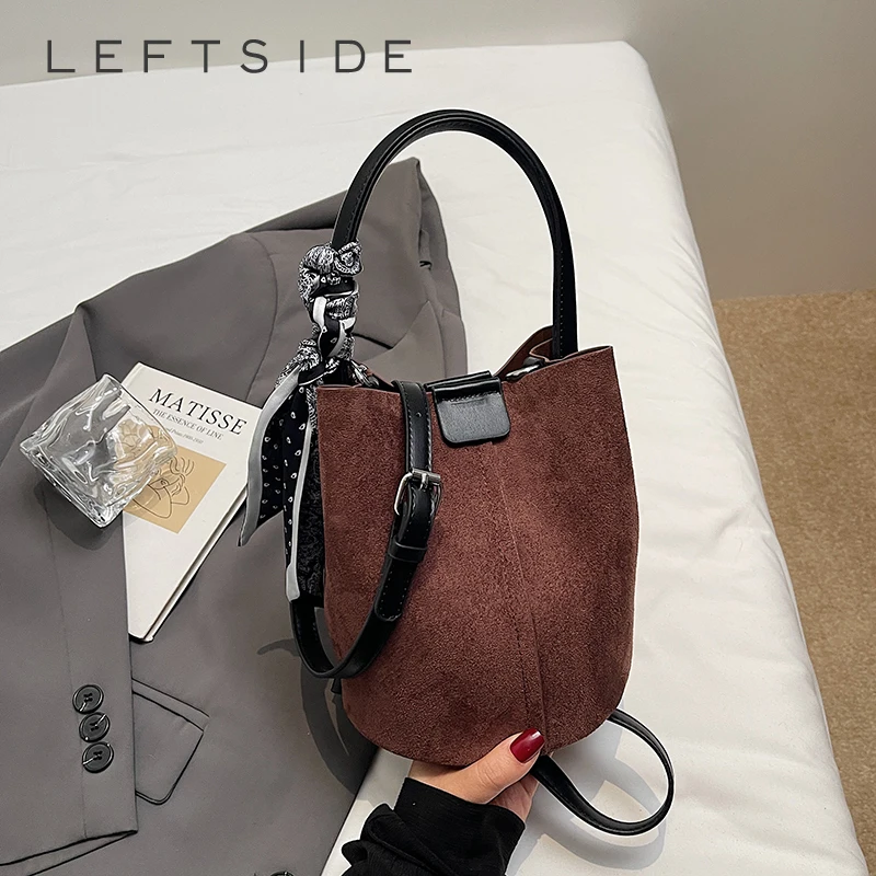 

LEFTSIDE Women Pu Leather Shoulder Bag 2025 Winter Retro Brand Bucket Crossbody Bag Luxury Designer Female Handbags and Purses