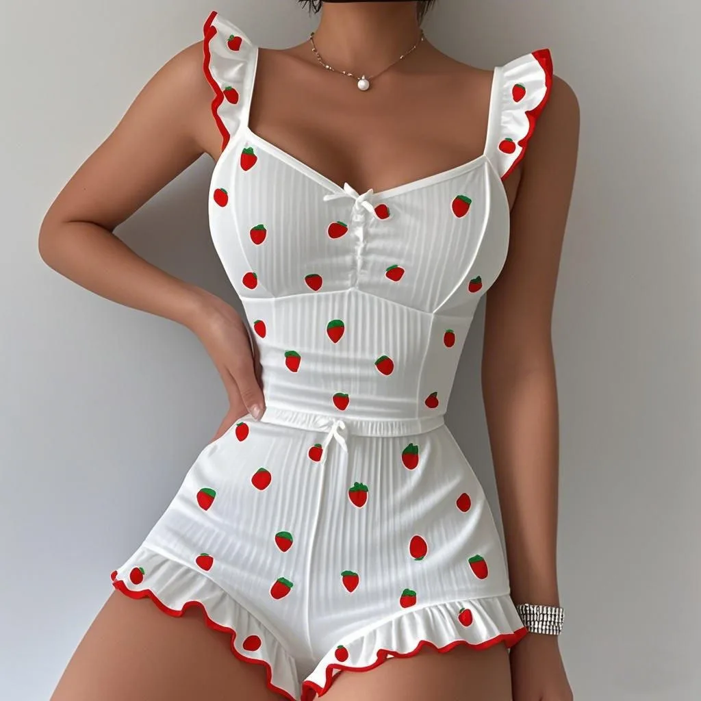 2026 New Women Pajama Set Bow Small Fly Sleeve Straps Crop Top & Elastic Waist Shorts 2 Pieces Female Sleepwear Summer Nightwear
