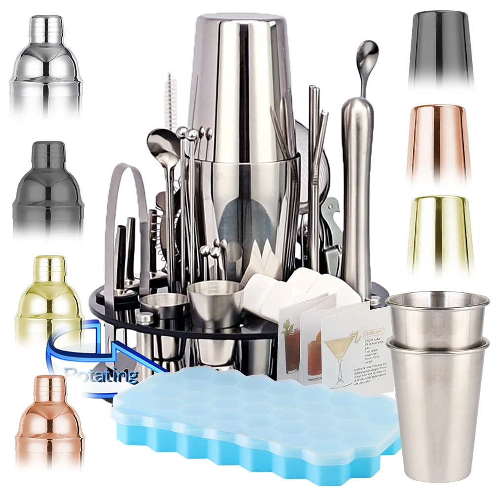 36pcs Complete Professional Cocktail Shaker Set for Drinks Bartender Kit Tools Kit Cocktail Accessories Tools with Acrylic Stand