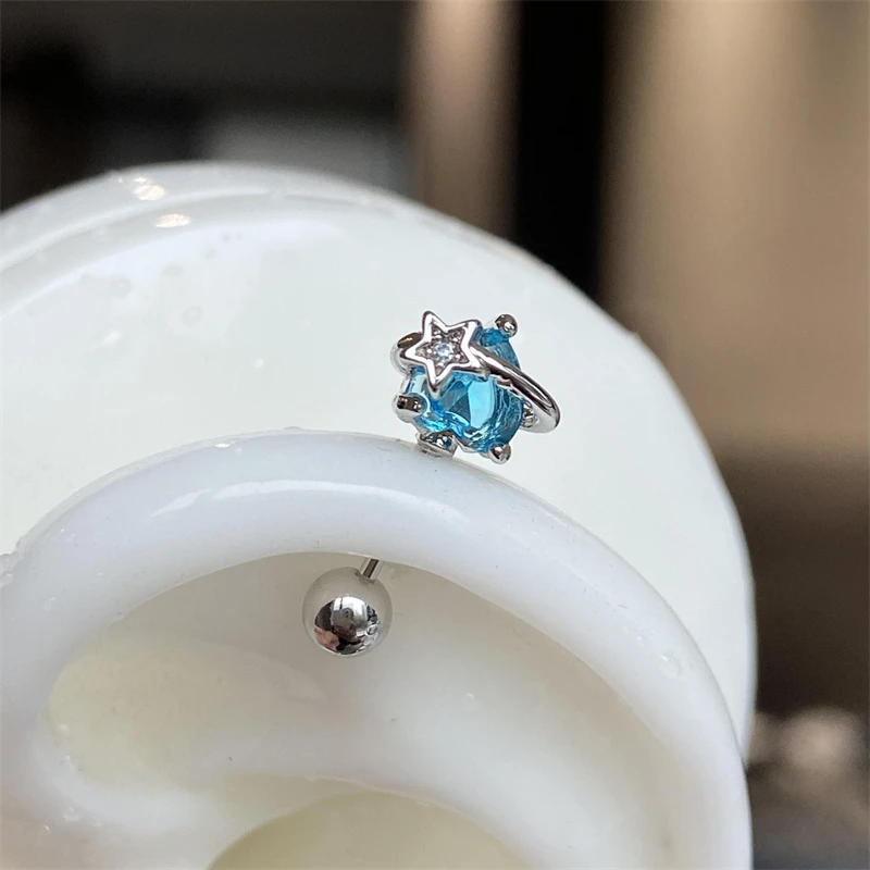 1 PCS Cute Blue Love Zircon Planet 316L Stainless Steel Ear Bone Nail for Women New Fashion Allergy Prevention Jewelry Gifts