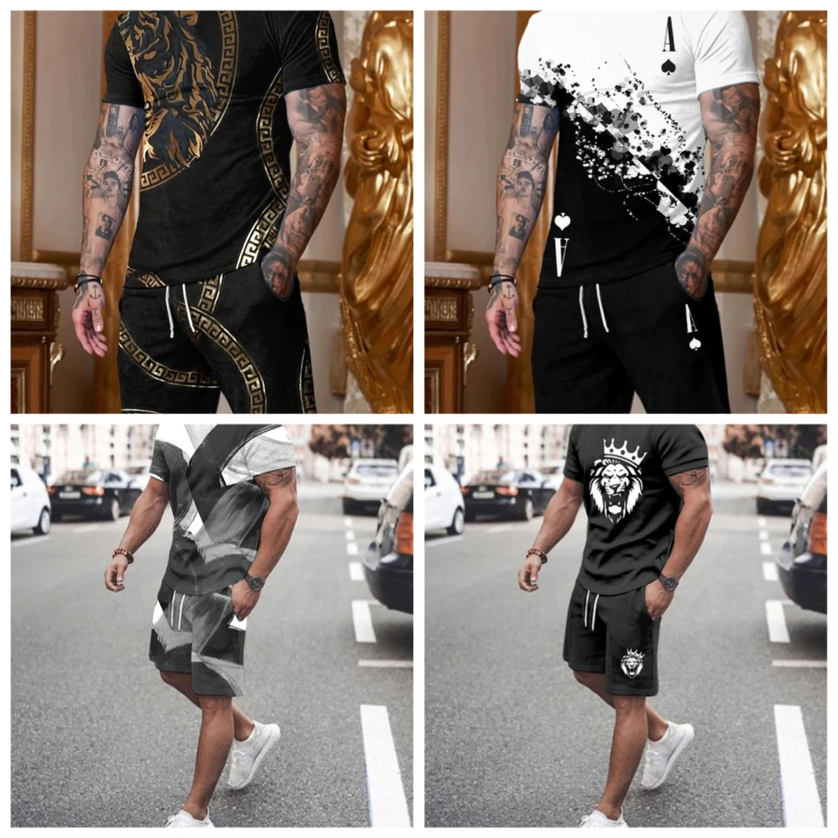 

Летний хит продаж, мужские шорты с короткими рукавами и 3D-печатью, быстросохнущий, дышащий, модный и удобный комплект