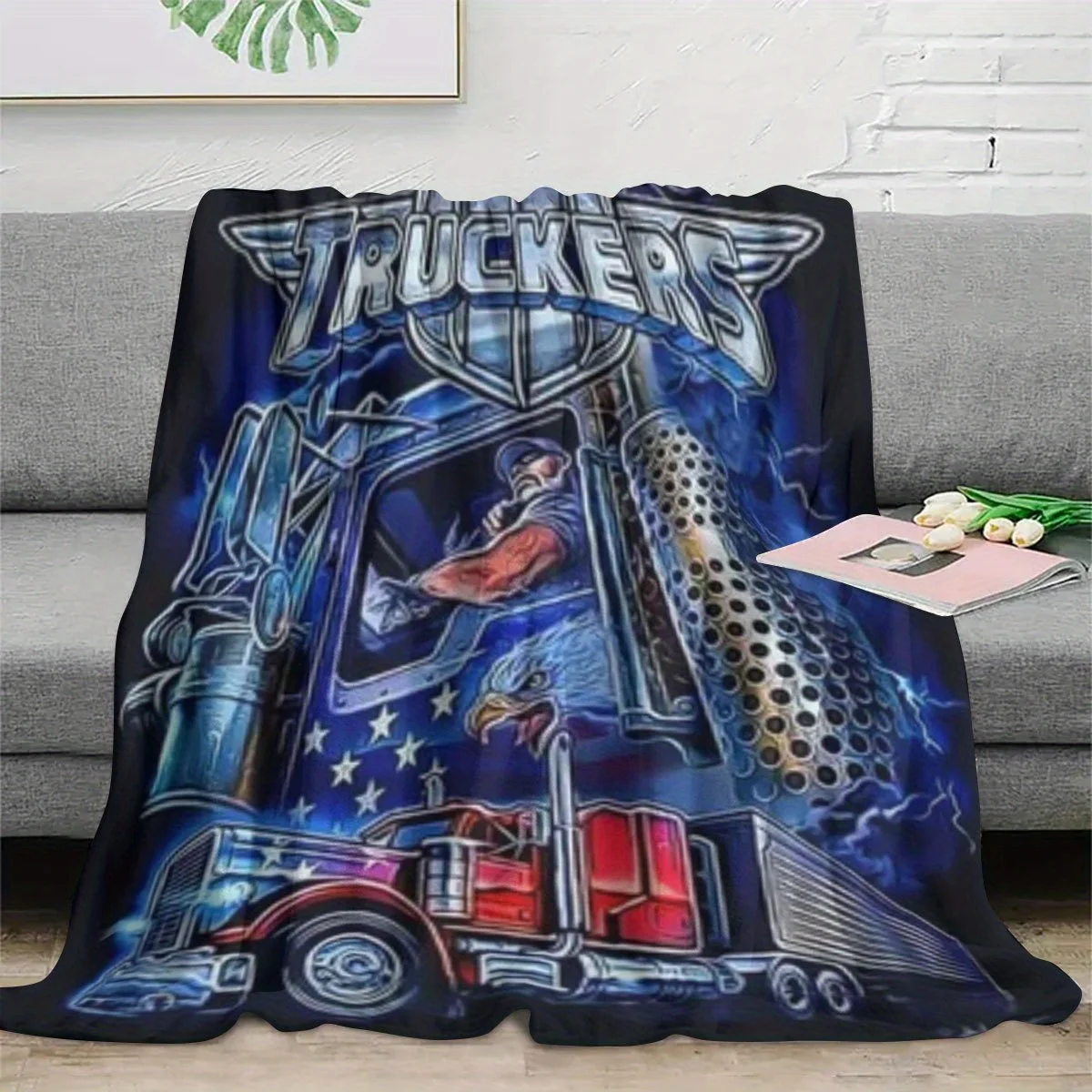 Large Semi Truck Graphic Blanket Tapestry 150x200cm Unisex Diesel Trucker Gift Throw Home Decor