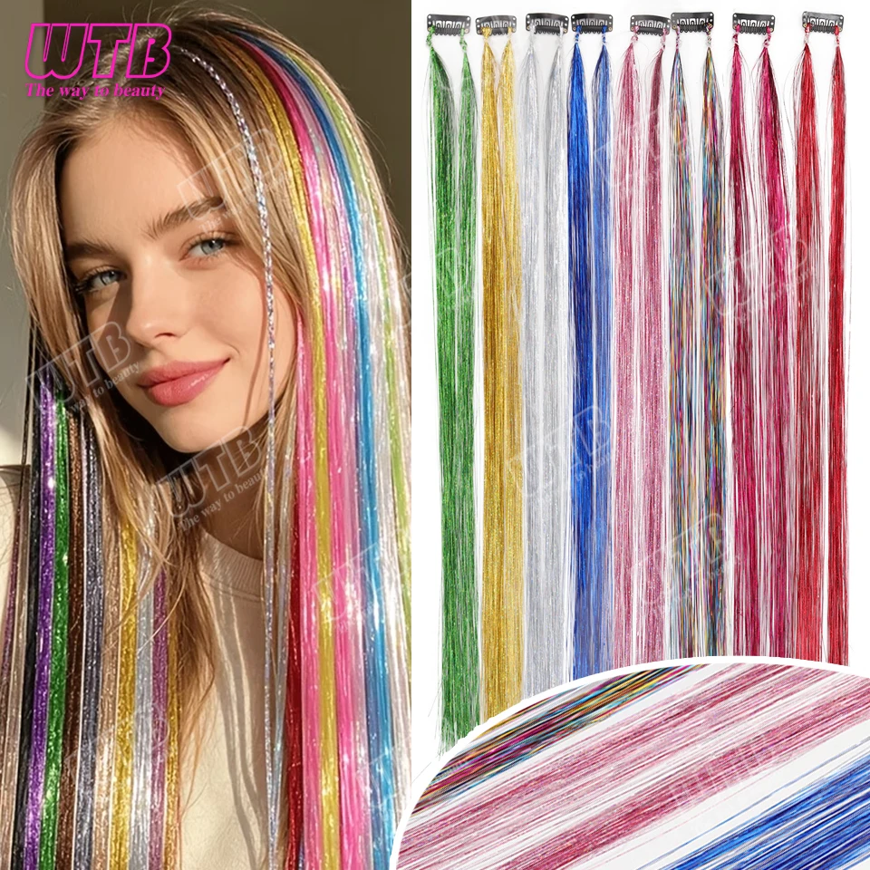 Multi-Color Glitter Synthetic Hair Extension Wig BB Clip Style Suitable for Women and Girls to Wear During Holidays and Events