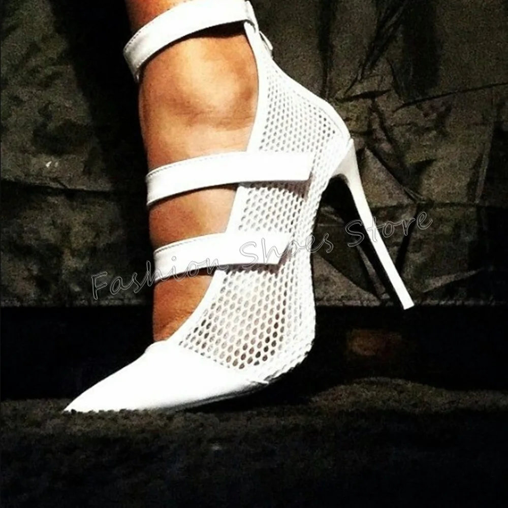 White Pointed Toe Mesh Pumps Back Zipper Stilettos High Heels High Heel Shoes for Women Sexy Heels 2025 New Zapatos Para Mujere