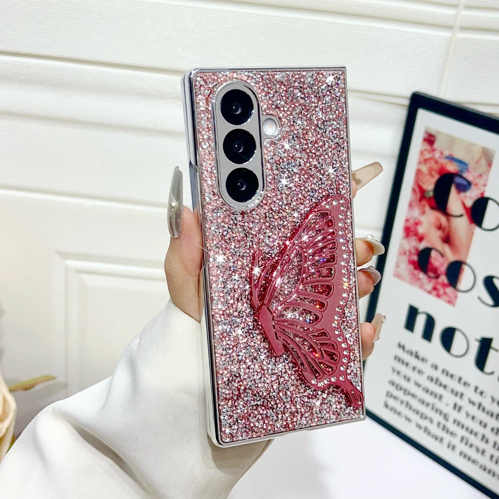 

Luxury Plating Coloful Diamond Butterfly Phone Case For Samsung Galaxy Z Fold 7 6 5 4 Glitter Protector Shockproof Flash Drill C