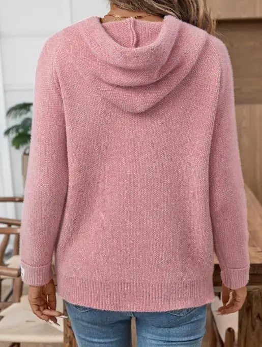 

Осень и зима 2025 г., свободная и универсальная женская толстовка с капюшоном из искусственного меха норки, однотонный повседневный простой свитер