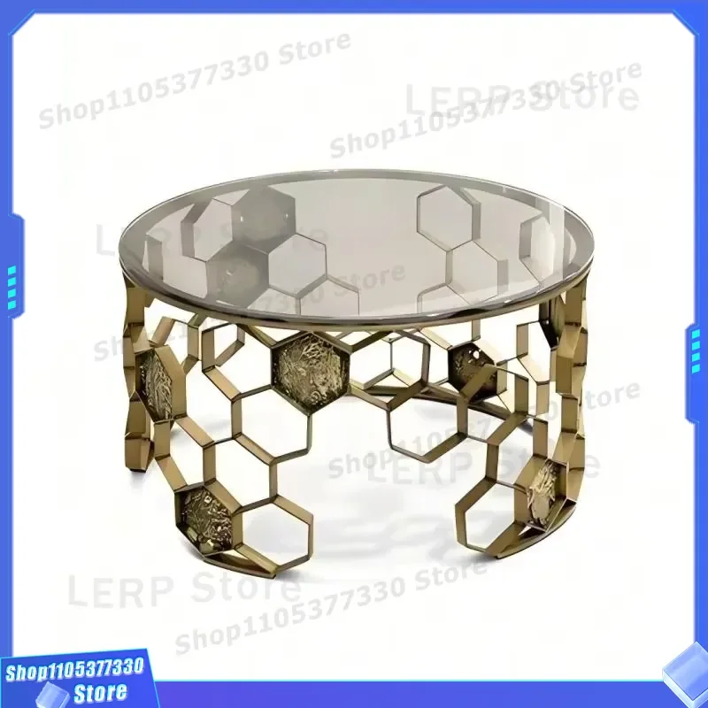 Modern Round Coffee Table Geometric Metal Glass Center Table Luxury Designer Villa Interior Decoration Creative Living Room