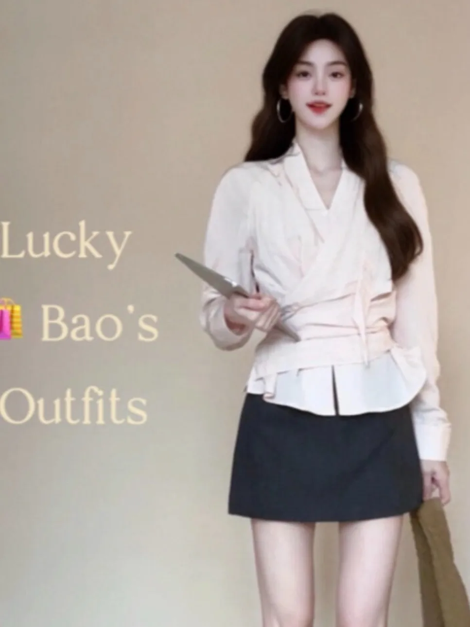 

Pink Cross Tie Waist Shirt Women's Spring Fashion Multi-Structure Design Outerwear Shirt Stylish Long Sleeve V-Neck Top