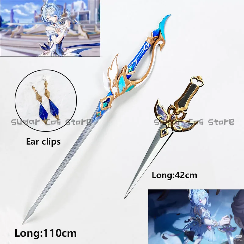 Genshin Impact Snezhnaya Odette Cosplay Requisiten 110CM Schwerter Waffen Ohrclips für Halloween Karneval Party Rollenspiel Zubehör