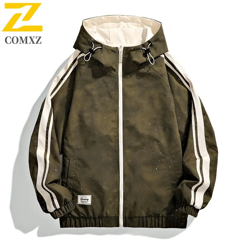 

COMXZ 2025 Men Star Wash Tie Dye Jacket Autumn Winter Hooded Reversible Loose Fit Casual Coat Fashion Trendy