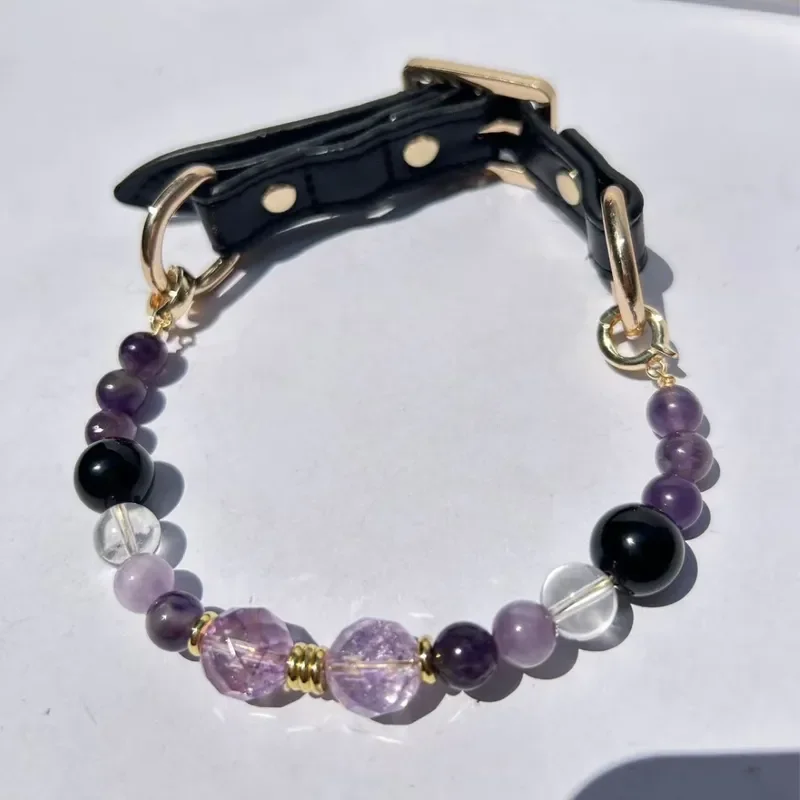 Cross-border new pet crystal collar natural amethyst white crystal healing jewelry pet crystal healing