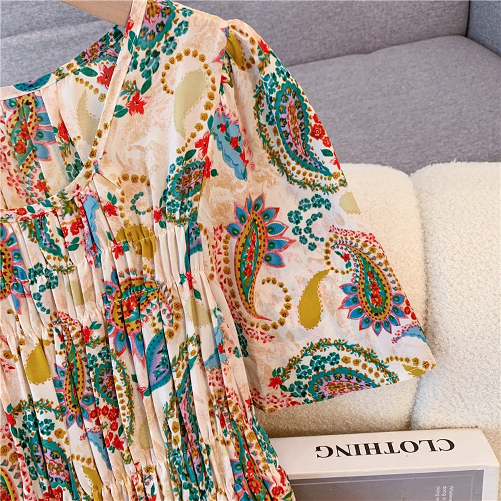 NYFS حجم كبير فستان نسائي صيف 2025 فضفاض مرونة الخصر قصيرة الأكمام بوهيميا فساتين طويلة رداء Elbise النمط الكوري #4