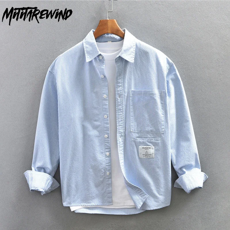 

Spring Autumn Men's Shirts Daily Causal Loose Shirts Lapel Pure Cotton Mens Long Sleeve Striped Shirt Simple Camisas De Hombre