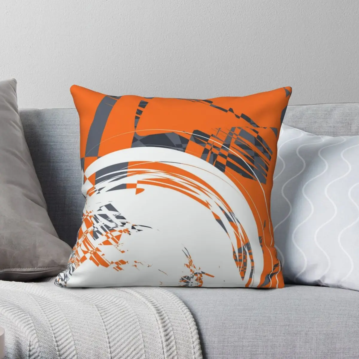 Orange Grey White Circular Square Pillowcase Polyester Linen Velvet Pattern Zip Decorative Throw Pillow Case Sofa Cushion Cover