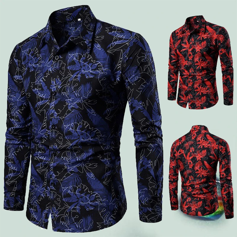 

Men's Fashion Loose Flower Pattern Shirt Casual Breathable Lapel Button Long Sleeve Shirts Tops New 2024 Floral Men Women Blouse