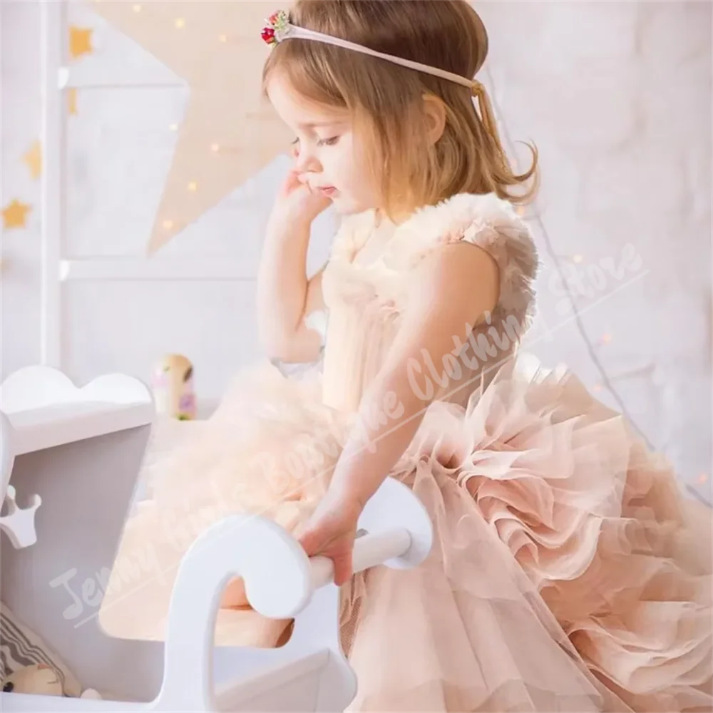 

Cute Girl's Birthday Party Dress Fluffy Layered Sleeveless Elegant Wedding First Communion Custom Evening Gown