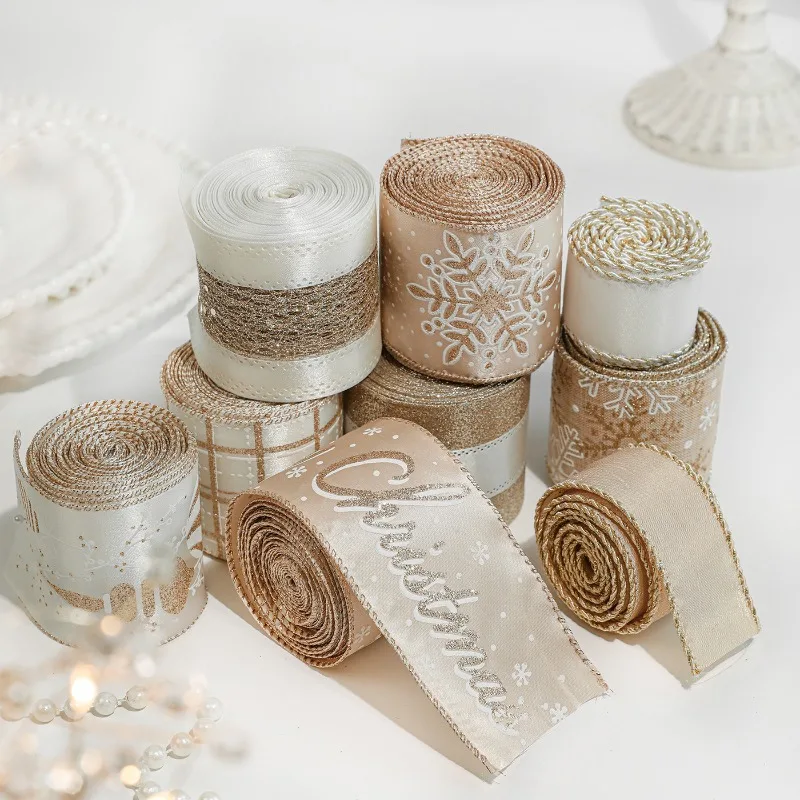 2 متر الشمبانيا عيد الميلاد الشريط عيد الميلاد الشريط ربطة القوس فيونكة مطبوعة عيد الميلاد شريط بوليستر للتصميم اليدوية لتقوم بها بنفسك هدية التعبئة 2025 #2