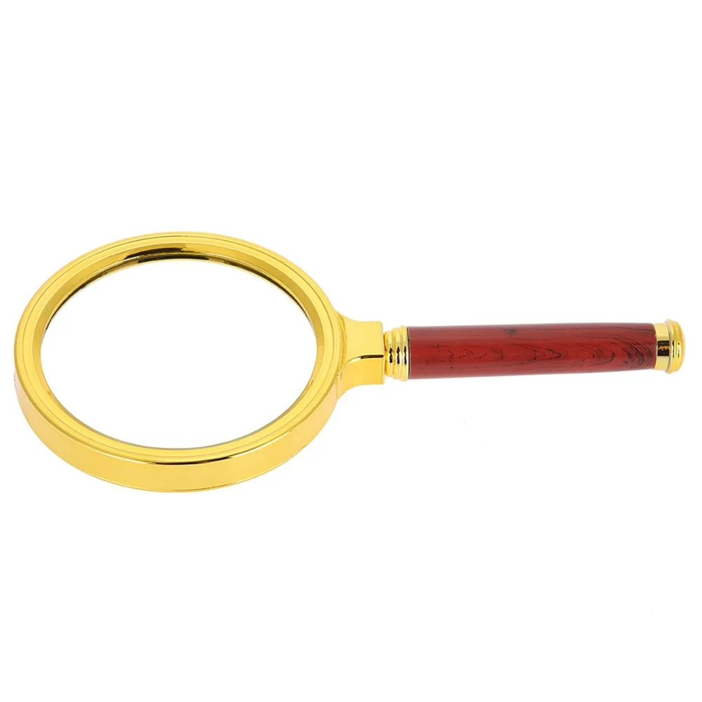 مقبض خشبي قابل للفصل 10X المكبر البلاستيك مطلية بالذهب الإطار مطلي فو الخشب الحبوب المحمولة العدسة المكبر المحمول