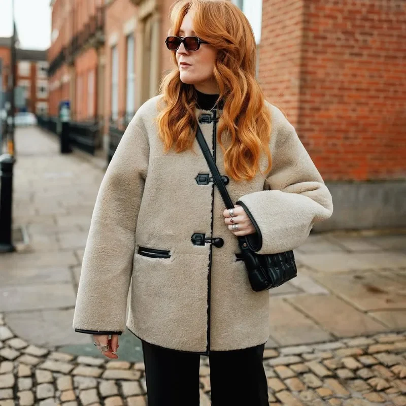 New Winter Fur Coats Fashion Thick Warm Patchwork Loose Shearling Jacket 2025 Office Lady Streetwear Women's Outerwear