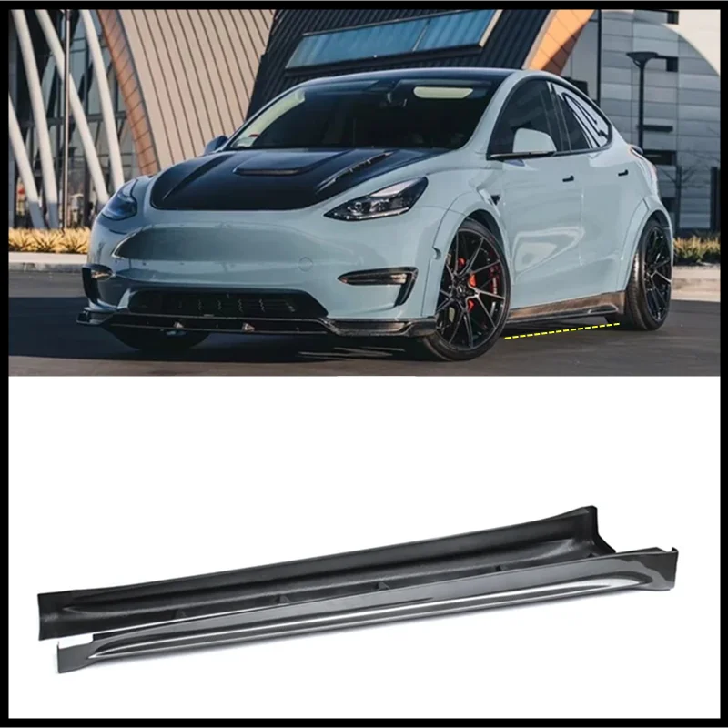 For Tesla Model Y 2020 2021 2022 2023 2024 High Quality REAL Carbon Fiber Body Side Skirt Kit Lip Spoiler Refits