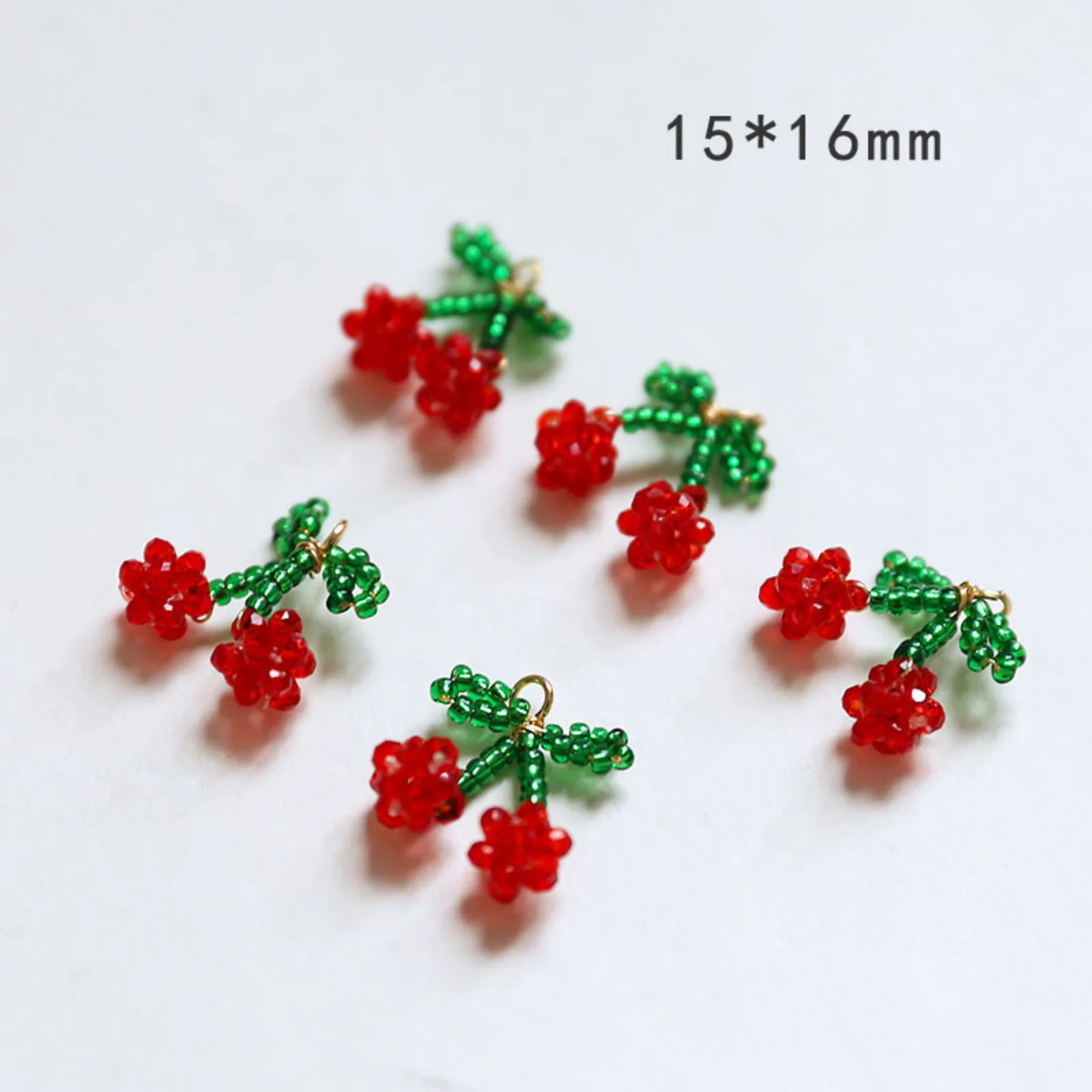 Fashion Glass Crochet Knitted Cherry Earrings Charms Red Green Alloy Weaving Fruit Pendant Jewelry DIY Findings 16mm x 15mm,2PCs