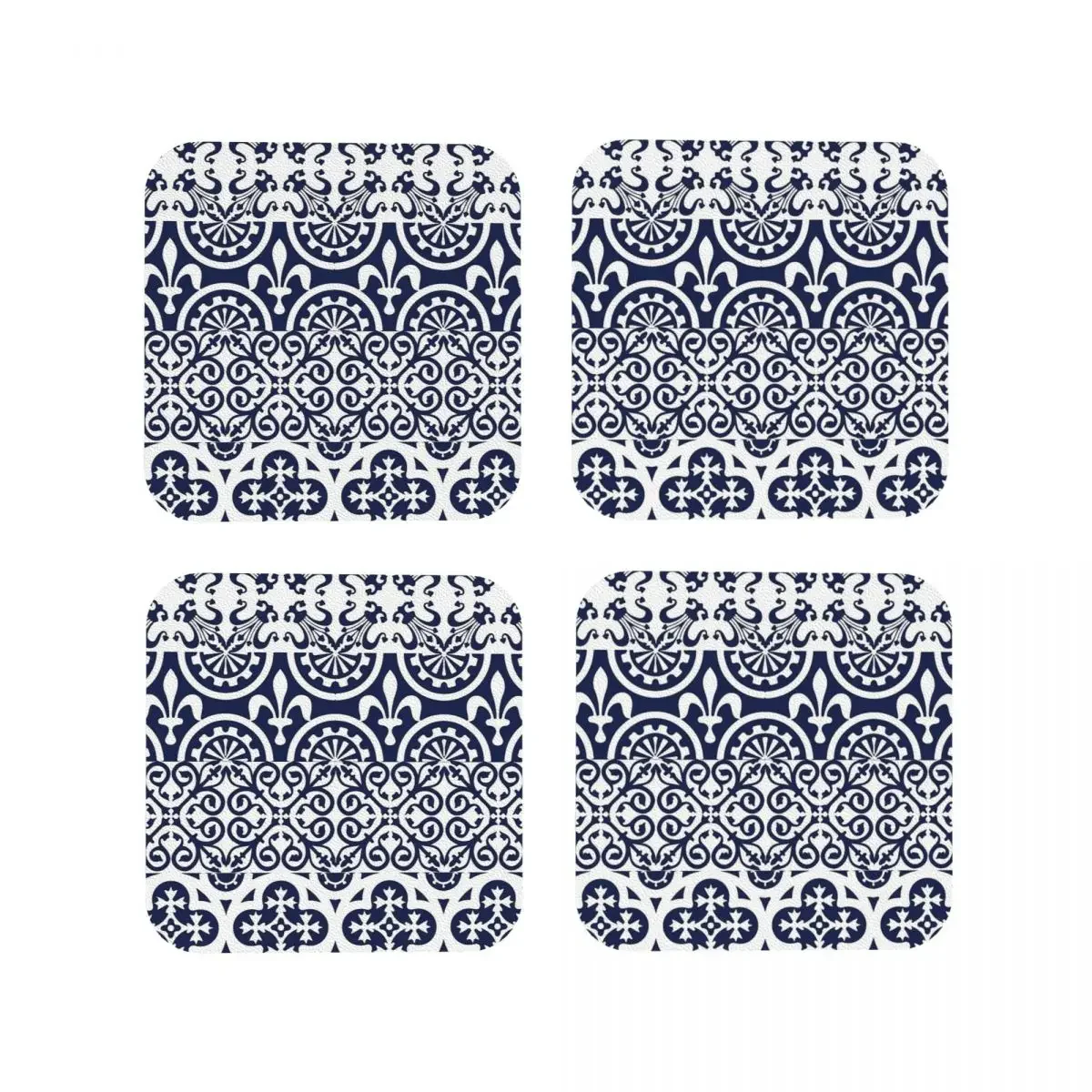 Indigo Blue Moroccan Pattern Coasters Coffee Mats Leather Placemats Mug Tableware Decoration & Accessories Pads for Home Kitchen