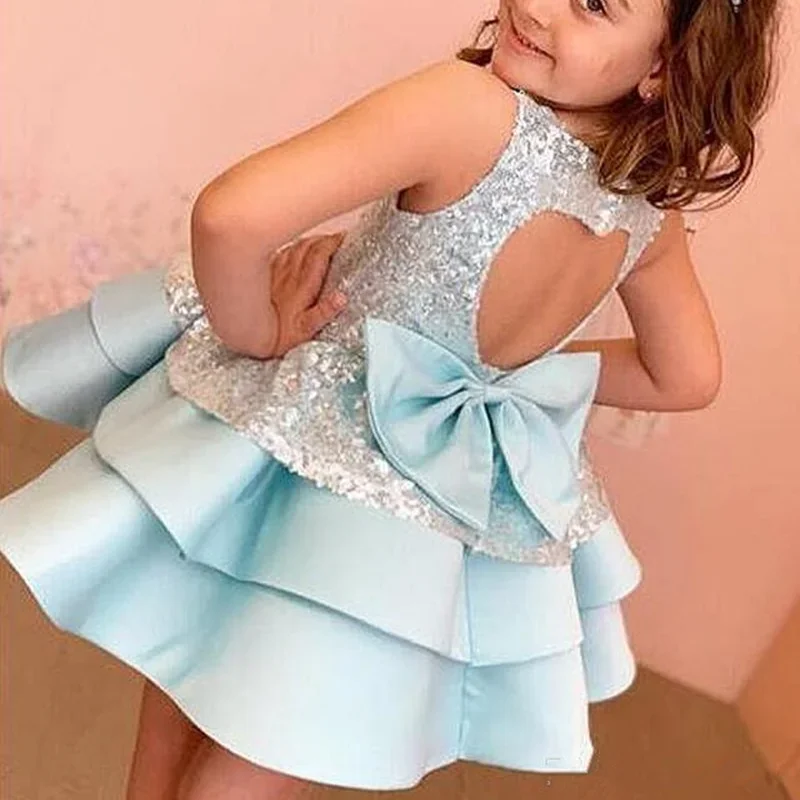 

Sparkly Sequins Stain Flower Girl Dress for Wedding Princess Bow Party Wedding Girls Evening First Communion Gowns