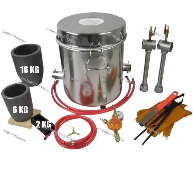 

16 KG Large Gas Metal Melting Furnace Kit 2642°F / 1450°C Propane Forge Dual Burner 2 Crucibles Foundry Home Kiln Casting Tools