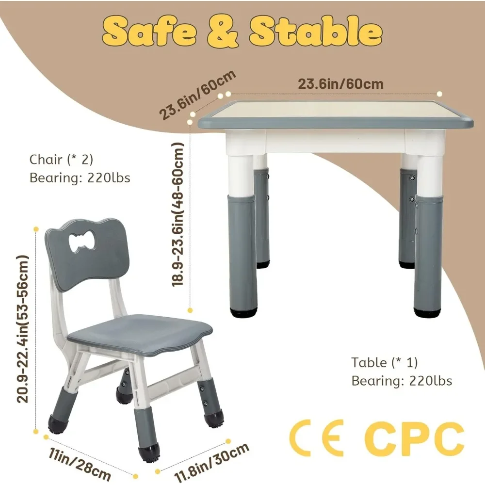 Fallio Kindertafel En 2 Stoelen Set, In Hoogte Verstelbare Peutertafel En Stoelset Voor Kinderen Van 3-8 Jaar, Gemakkelijk Af Te Vegen Knutseltafel