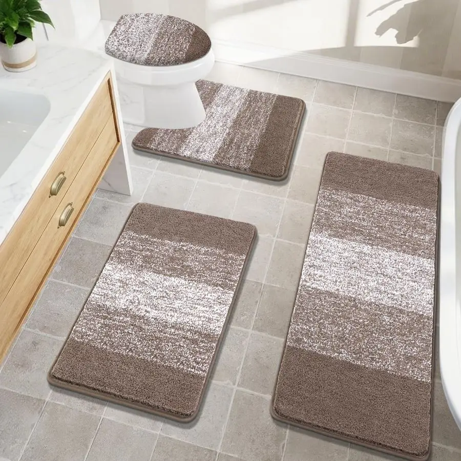 

Bathroom Rugs Sets 4 Piece with Toilet Lid Cover, NonSlip Bathroom Rugs and Mats Sets, Absorbent Bath Rugs Microfiber Shaggy Mac