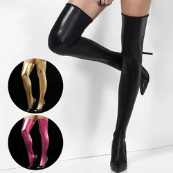 Sexy Stockings Leather Pants Fashion Lacquer Leather Stocking for Women Sexy Tights Patent Leather Long Thigh High Stay Up