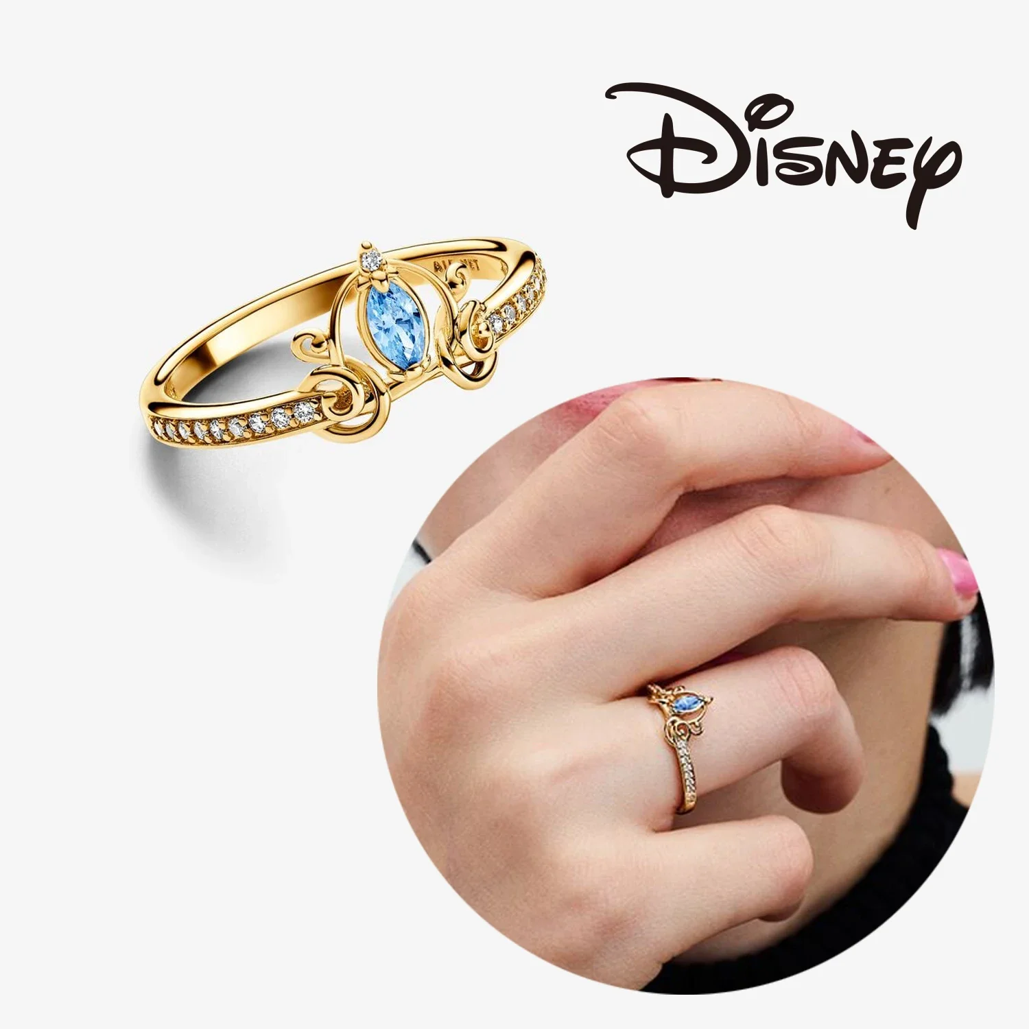 S925 Sterling Silver Panjia Disney Ring 2024 New Disney Villains Evil Queen Ring Gold Carriage Rose Minnie Mouse Mermaid Ring