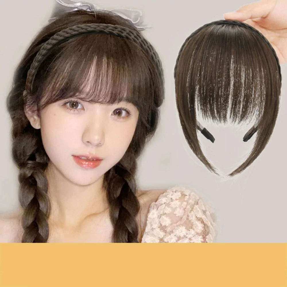 Synthetic Wigs Simulated Invisable Forehead Skew Bangs Hairband Women Natural Twisted Braids Fake Bangs Headband