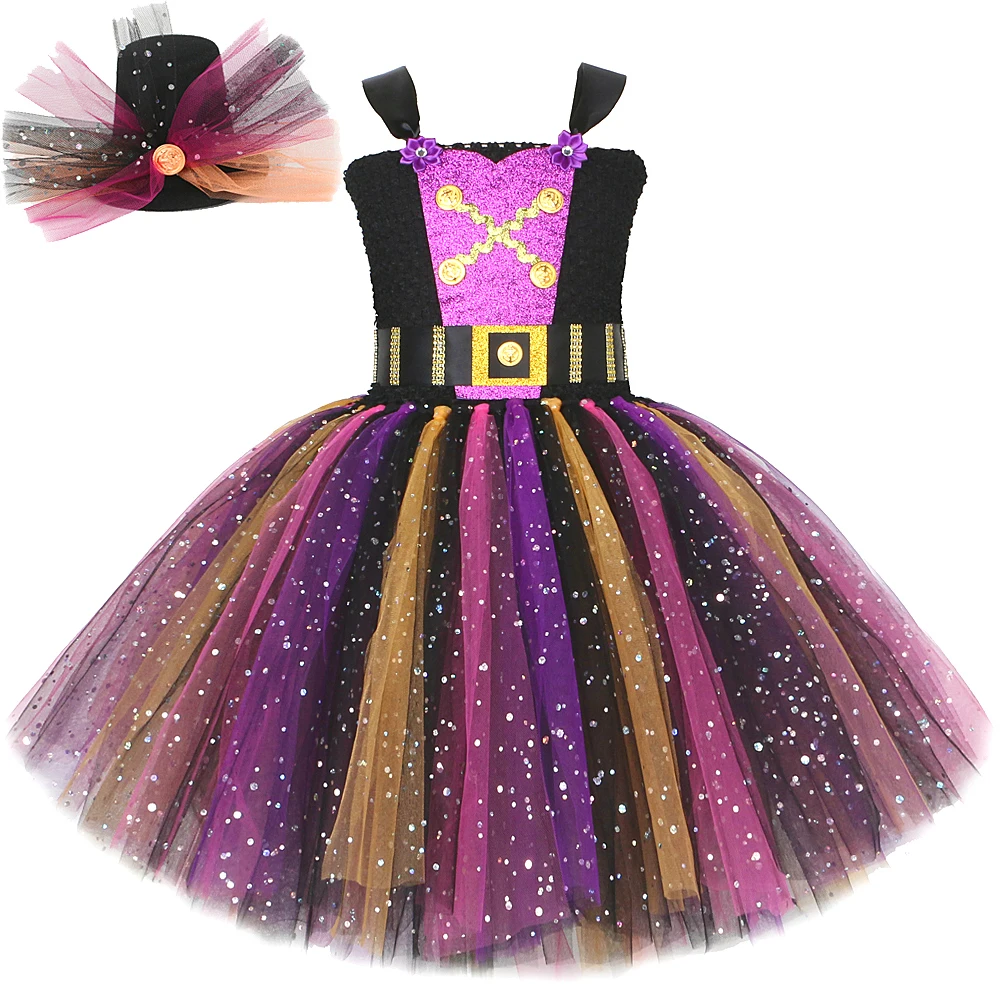 Sparkly Pirate Costumes for Girls Carnival Halloween Dresses for Kids Glittery Christmas Outfit Pirate Captain Child Clothes Set