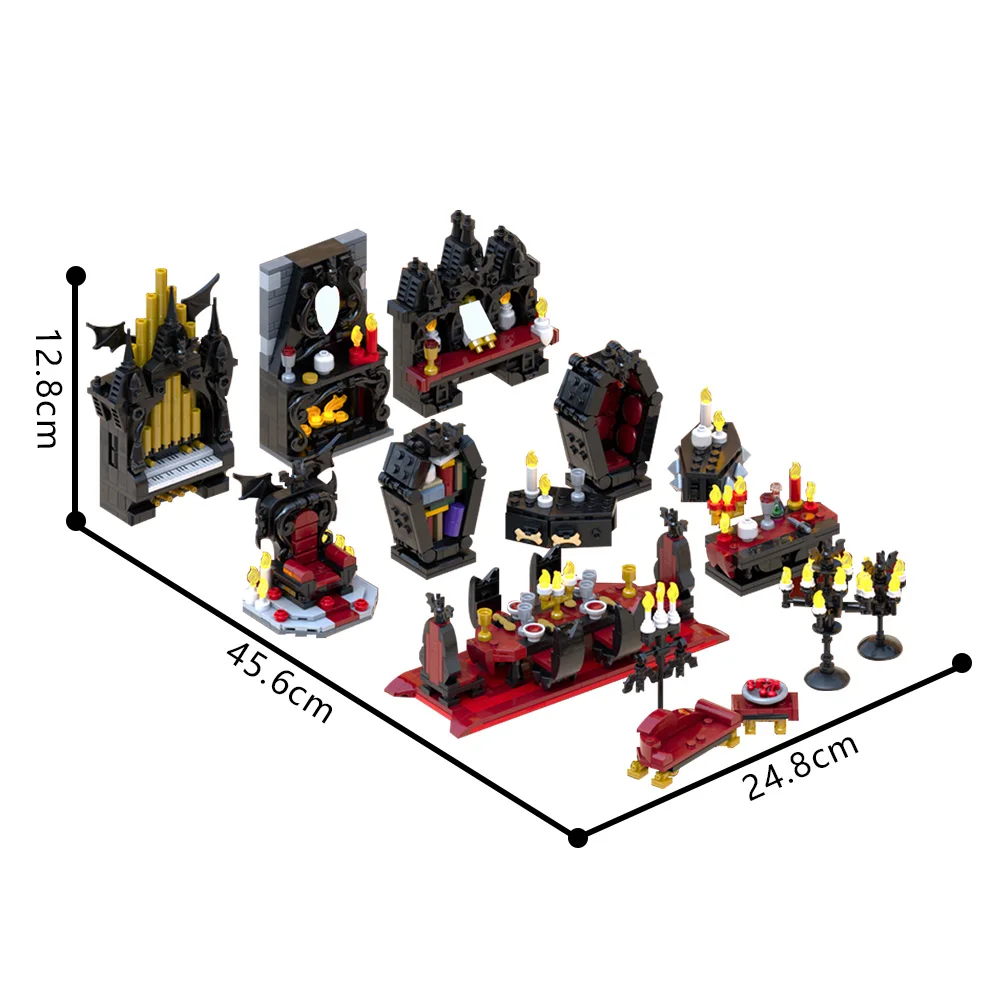 MOC 공포 영화 Vampireeds 가구 전체 팩 빌딩 블록 모델 할로윈 중세 Throness 벽돌 조립 장난감 어린이 선물