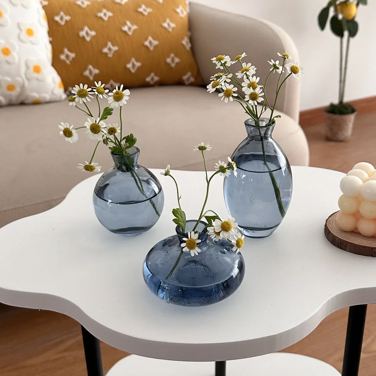Mini Glass Vase Set (Round/Plum/Gourd) - 5 Colors, Elegant Table Decor, Perfect Gift for Home & Friends