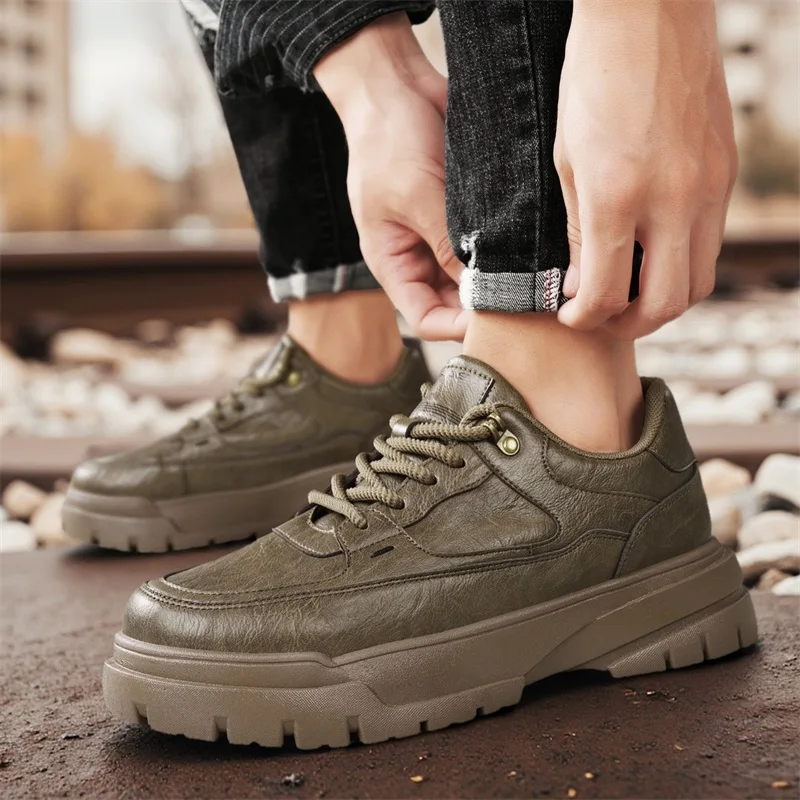 

Ботинки на платформе, осенняя новая обувь для мужчин, кожаная повседневная обувь, модная обувь на плоской подошве для отдыха на платформе, кроссовки на шнуровке в стиле ретро