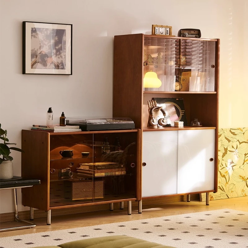 

Vintage solid wood bookcase Nordic household combination floor-to-ceiling bookshelf Japanese style storage display sideboard