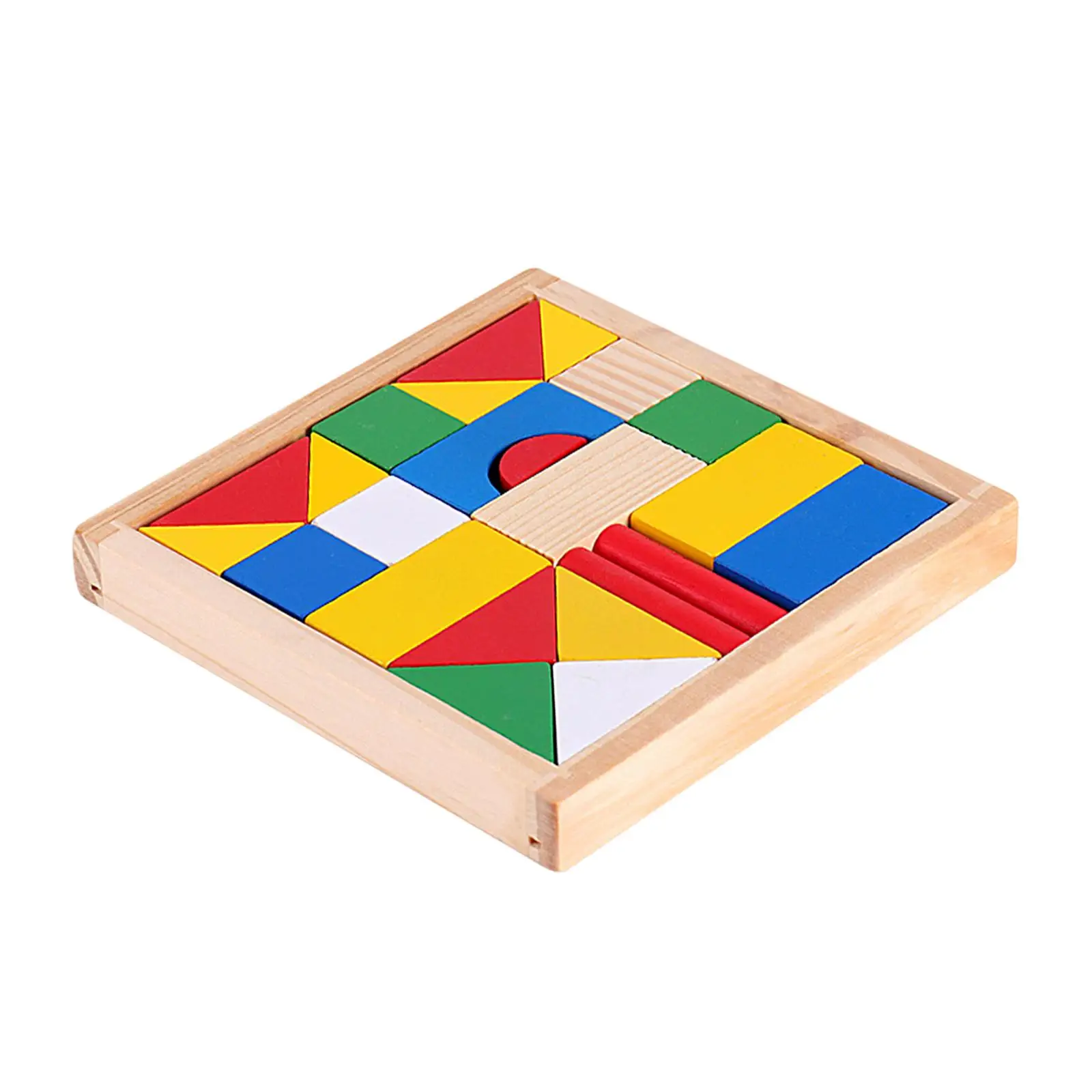 Geometry Wooden Blocks Colorful Rainbow Stacker Stacking Game Wooden Building Toy for Birthday Gift Toddlers 3 Year Old Kids