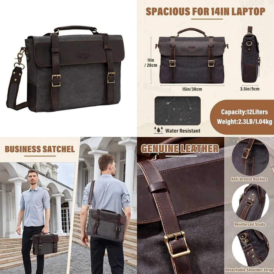 

Messenger Bag for Men, Vintage Canvas Leather Canvas Laptop Satchel Shoulder Bag Business Briefcase