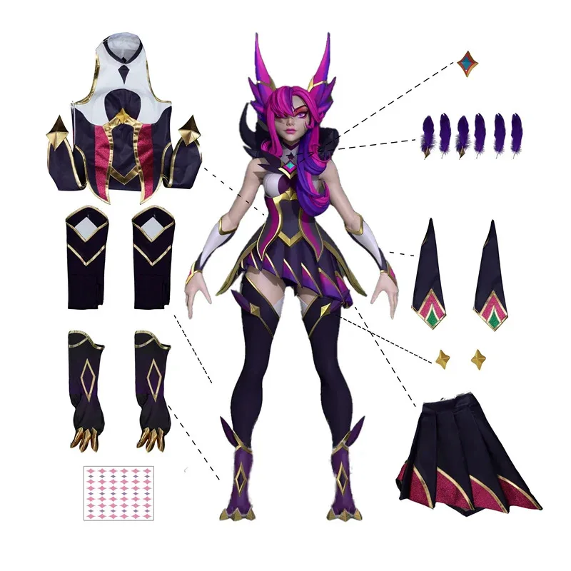 ROLECOS LOL Star Guardian Xayah Косплей Костюм Xayah Женский Косплей Костюм с Плащом Хэллоуин Карнавальный Костюм Новая Версия Предпродажа