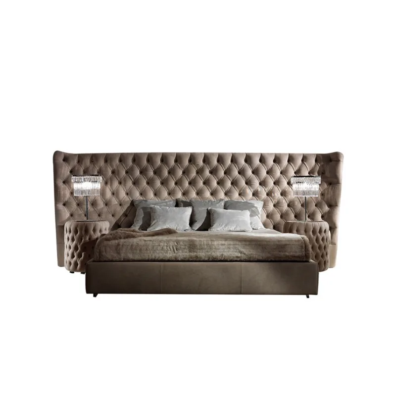 

American buckle widescreen bed, large and small apartment fabric bed 1.8 meters double light luxury storage box bed leather bed