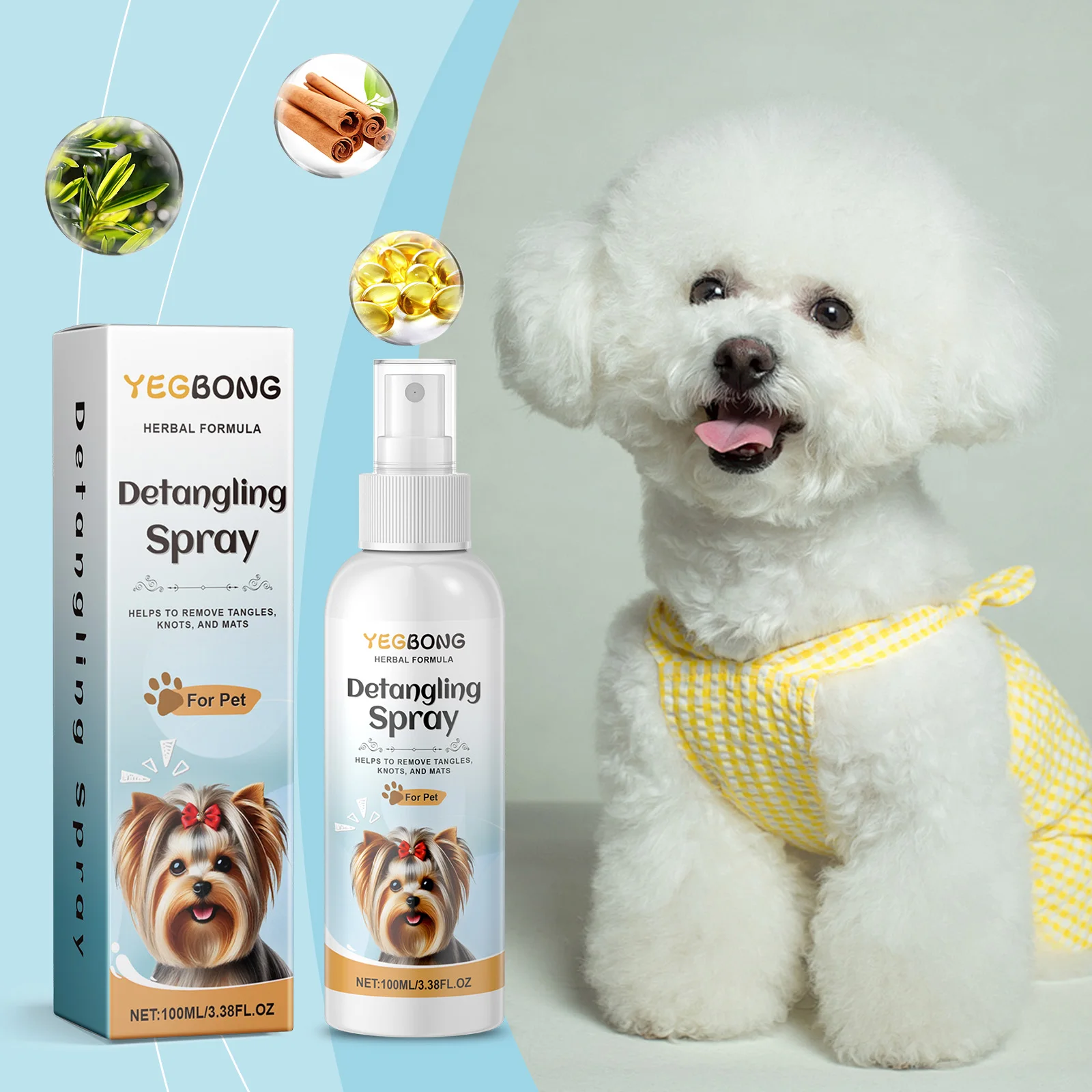 

Dog Grooming Spray Effectively Remove Dirt Impuritie Solve Hair Tangles Smoothing Hair Lasting Moisturizing Pet Detangling Spray