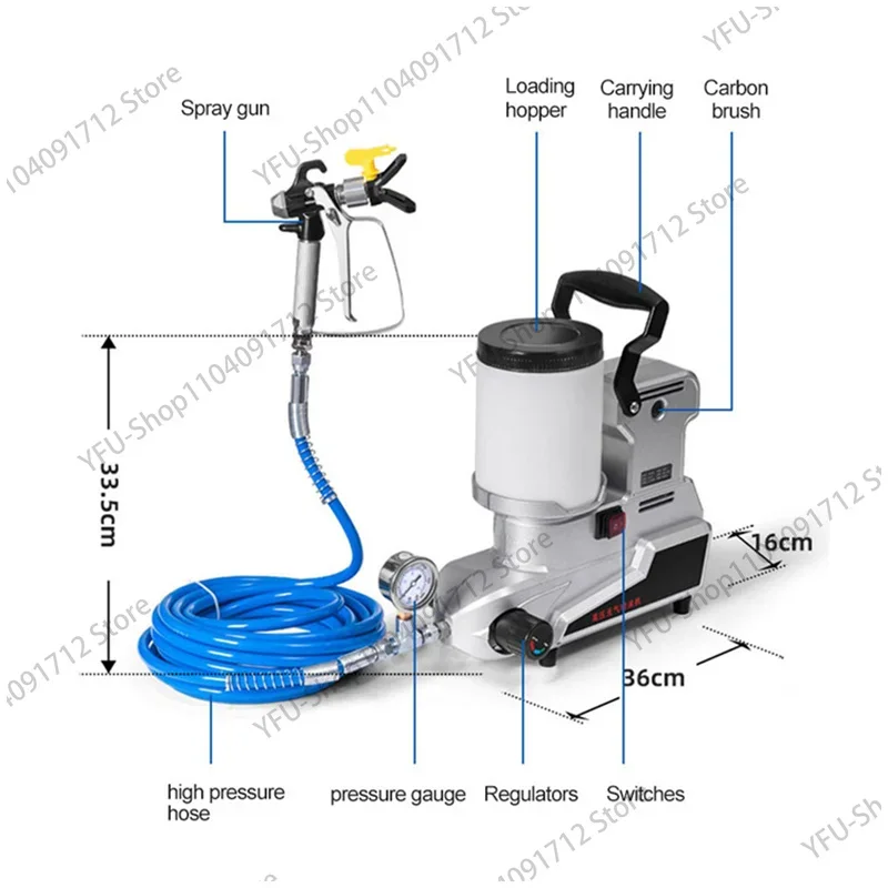 High Power Home Painting Multifunctional 1200W Airless Paint Sprayer Machine 2L Small Portable Electric Spray Gun