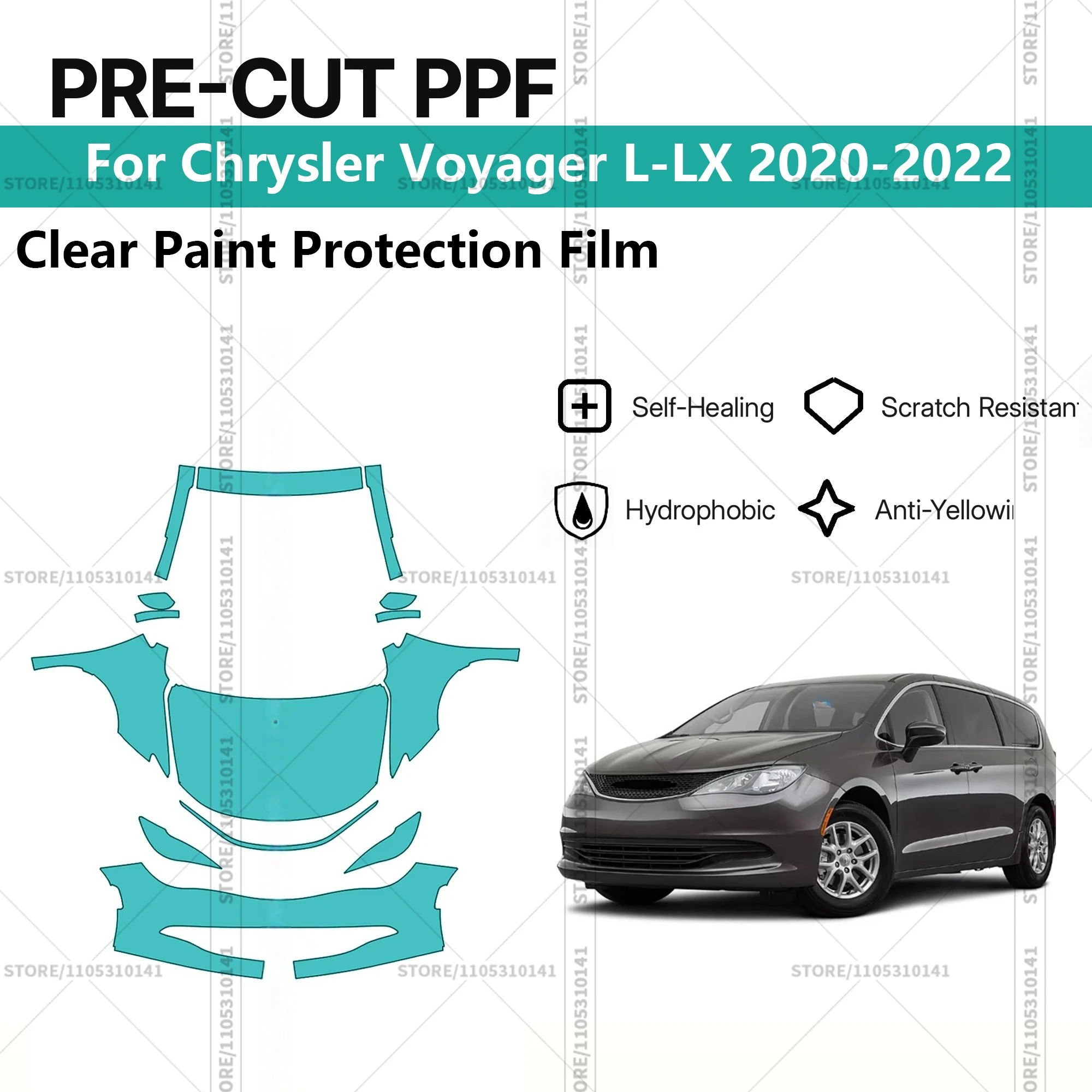 

Предварительно нарезанная прозрачная защитная пленка PPF для автомобиля, профессиональный комплект PPF для передней части автомобиля Chrysler Voyager L-LX 2020-2022