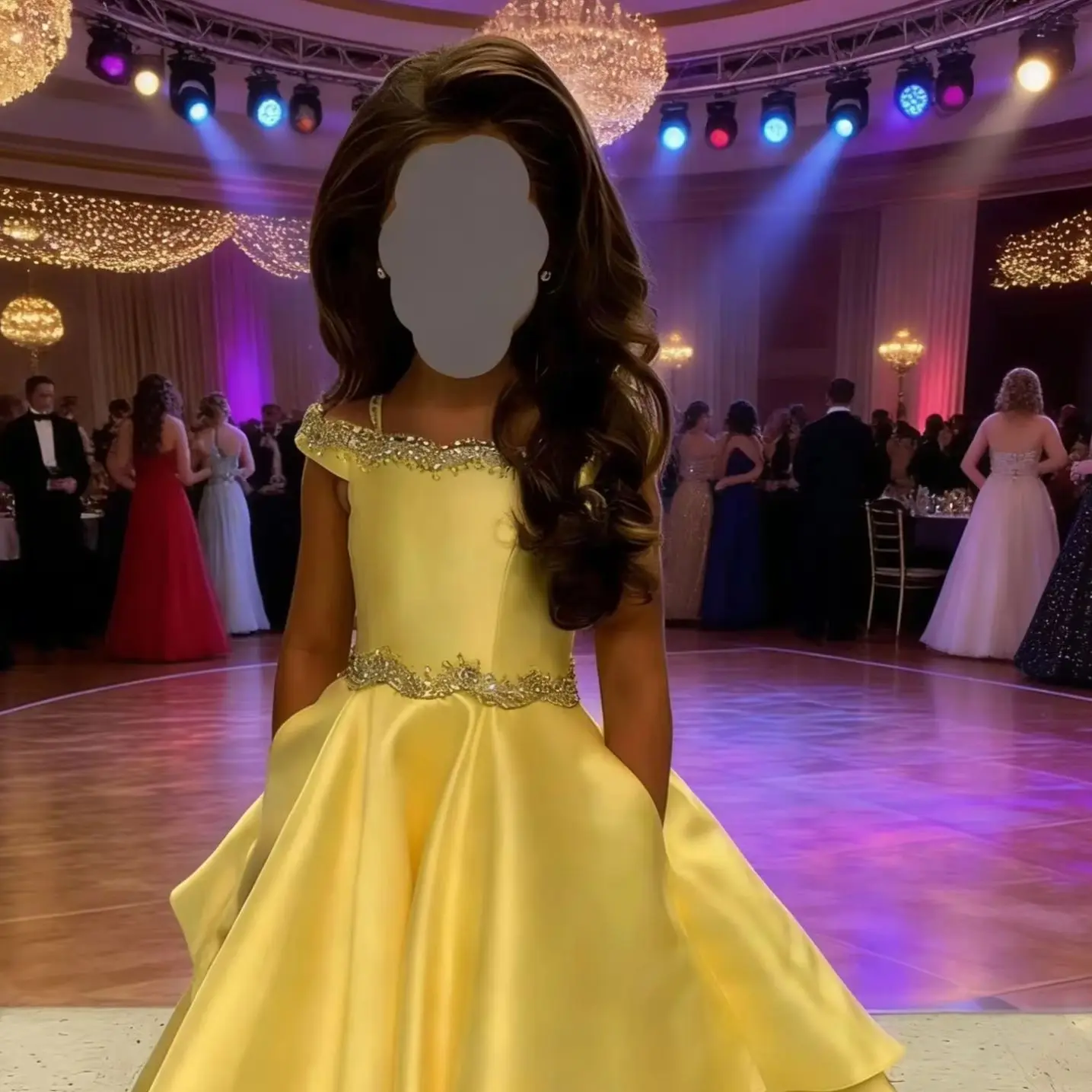

Elegant Yellow Satin Customized Flower Girl Dress For Wedding Off Shoulder Beading Kids Birthday Party First Communion Gown