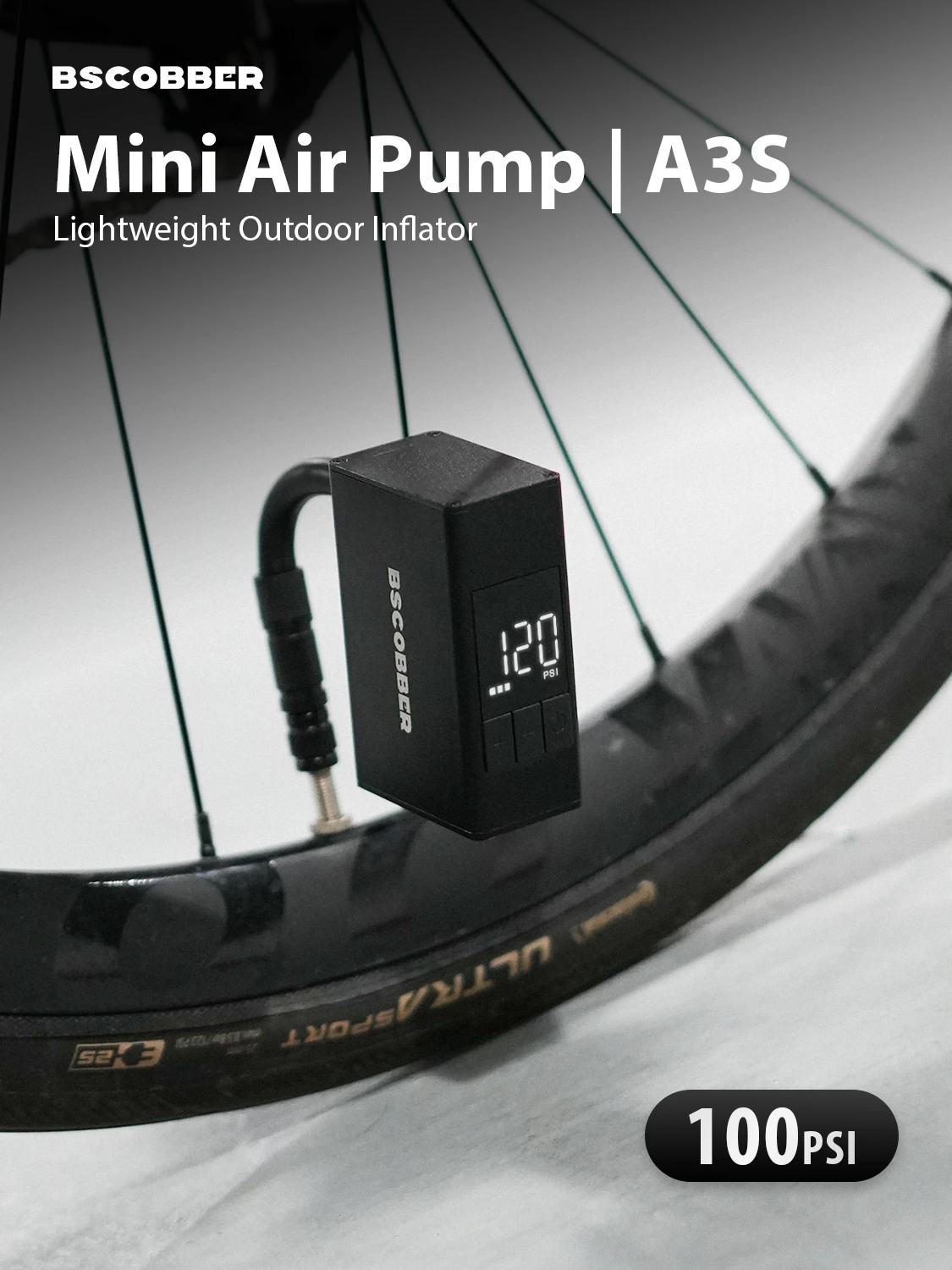 BSCOBBER Tragbare Luftpumpe A3S Fahrrad Digitalanzeige Schrader Presta Reifen Elektrischer Reifenfüller 120PSI Minipumpe – Detail 1