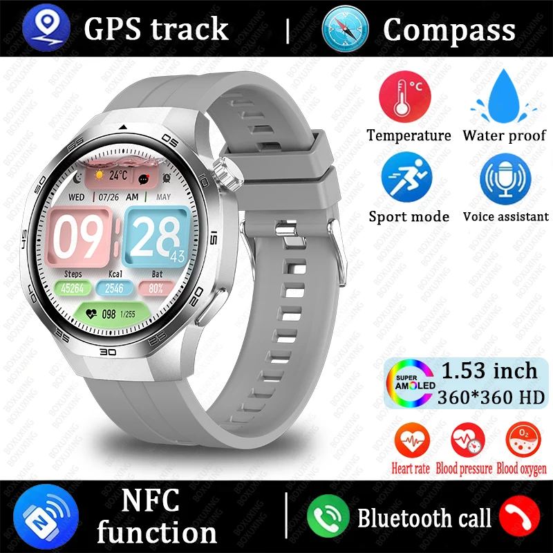 2025 New For Huawei Xiaomi GT5 Pro Smart Watch Men AMOLED HD Screen GPS NFC Heart Rate Bluetooth Call IP68 Waterproof SmartWatch